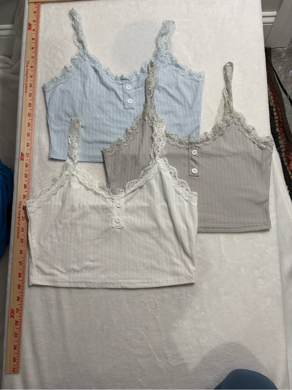 Lace-Trim Ribbed Cami Pack - Light Blue, Light Gray, Cream